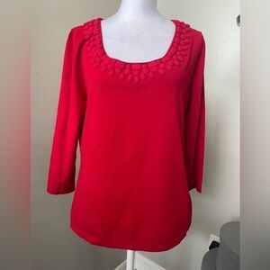 LAFAYETTE 148 Womens Top Large Red Pullover 3/4 Sleeve Short Fitted
